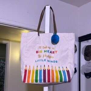 teacher tote bag with pom pom